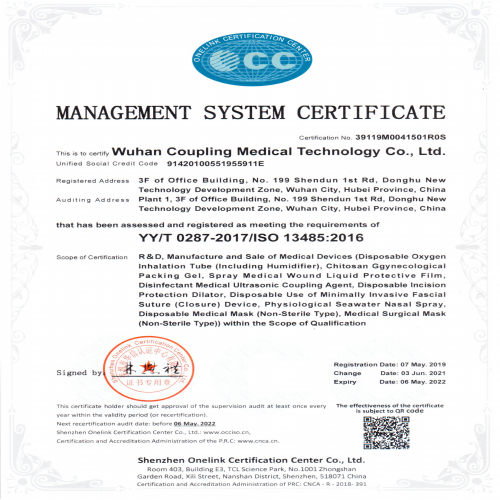 武漢耦合醫(yī)學-ISO證書英文